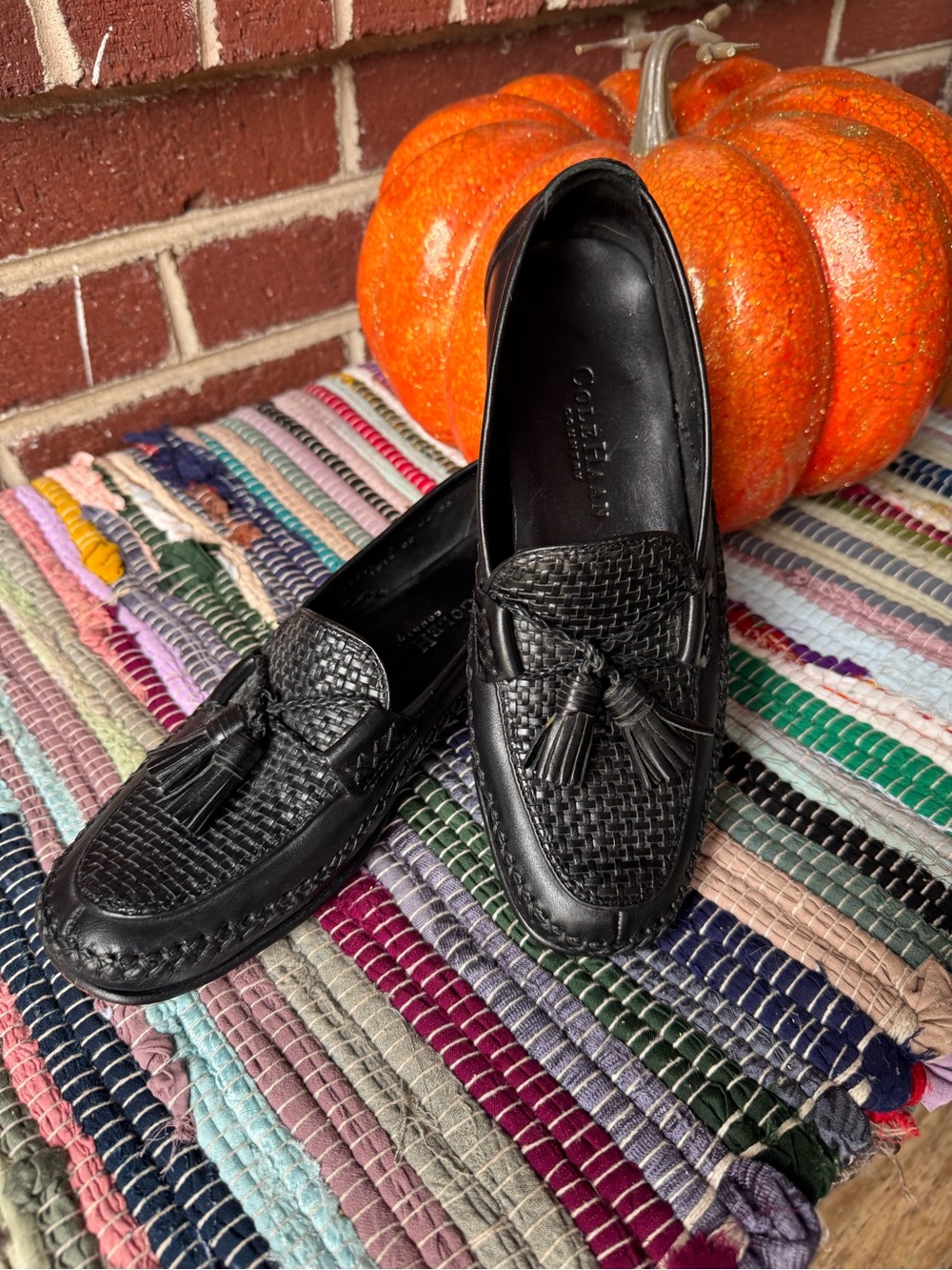 Cole Haan country Black Woven Leather Tassel Loafers - Picture 2 of 11
